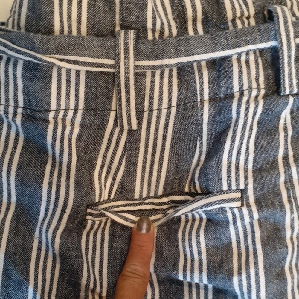 MADEWELL Blue & White Stripe Linen Paperbag Ankle Pants Coastal Vacation Sz: 0 - Picture 10 of 16